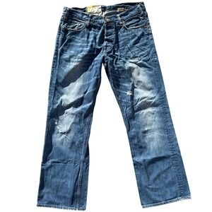 Mens Jeans W34 Blue Denim‎ Distressed Rips Casual Style